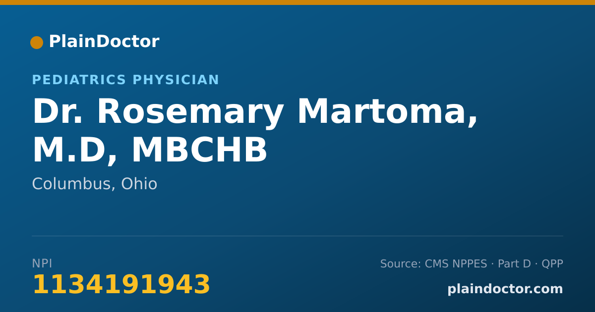Shareable card for Rosemary Martoma, M.D, MBCHB - Pediatrics Physician, Columbus, OH