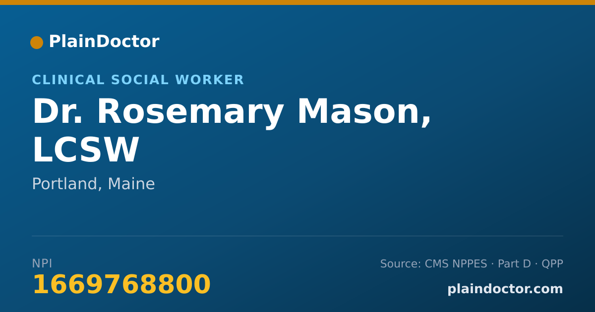 Shareable card for Rosemary Mason, LCSW - Clinical Social Worker, Portland, ME