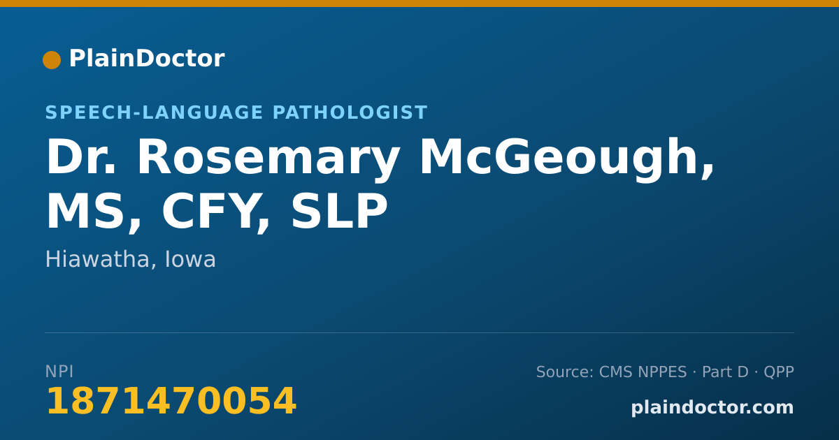 Shareable card for Rosemary McGeough, MS, CFY, SLP - Speech-Language Pathologist, Hiawatha, IA