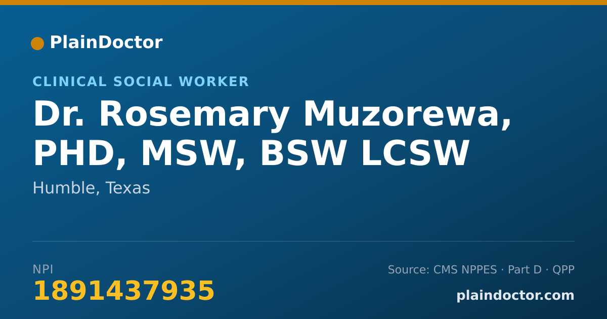 Shareable card for Rosemary Muzorewa, PHD, MSW, BSW LCSW - Clinical Social Worker, Humble, TX