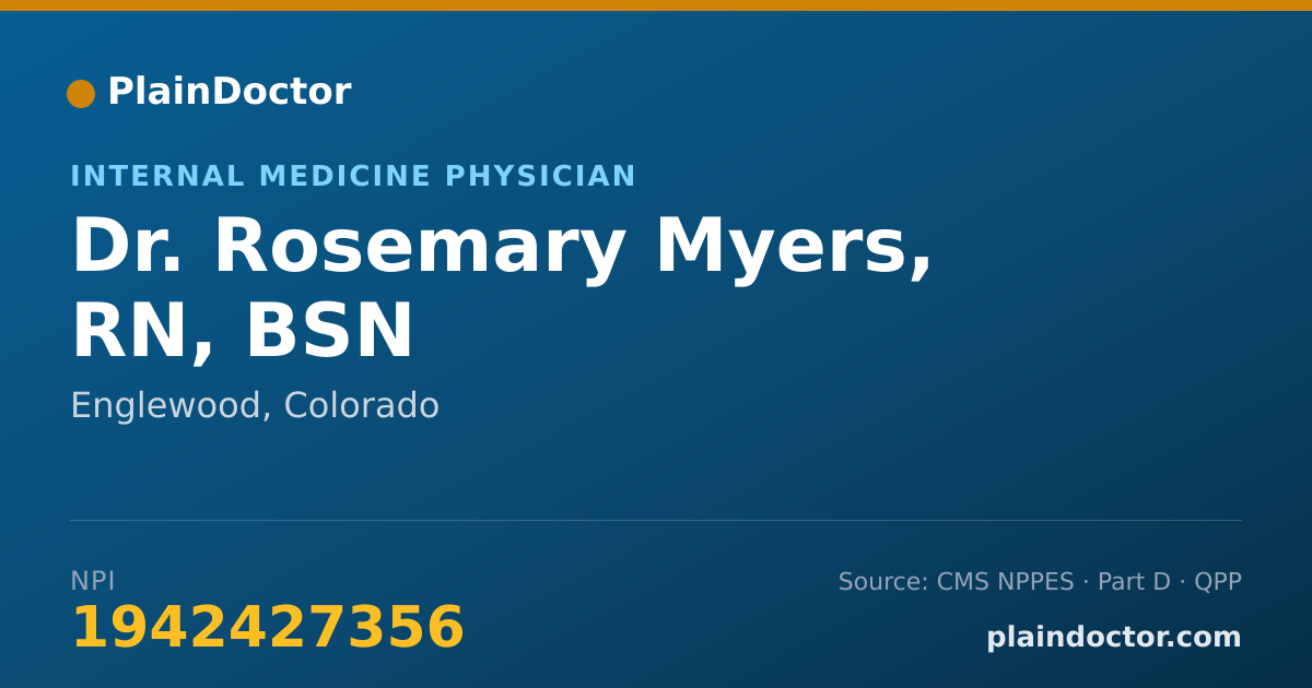Shareable card for Rosemary Myers, RN, BSN - Internal Medicine Physician, Englewood, CO
