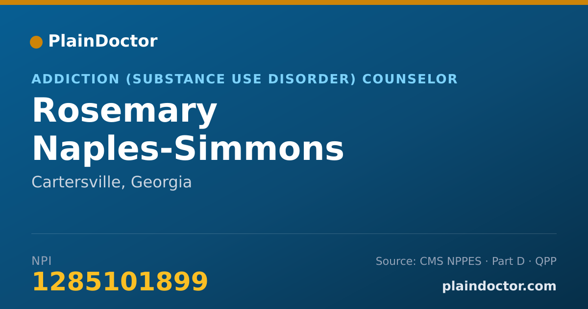 Shareable card for Rosemary Naples-Simmons - Addiction (Substance Use Disorder) Counselor, Cartersville, GA