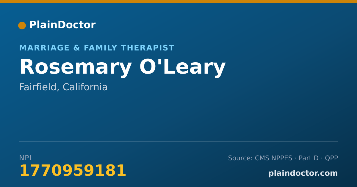 Shareable card for Rosemary O'Leary - Marriage & Family Therapist, Fairfield, CA