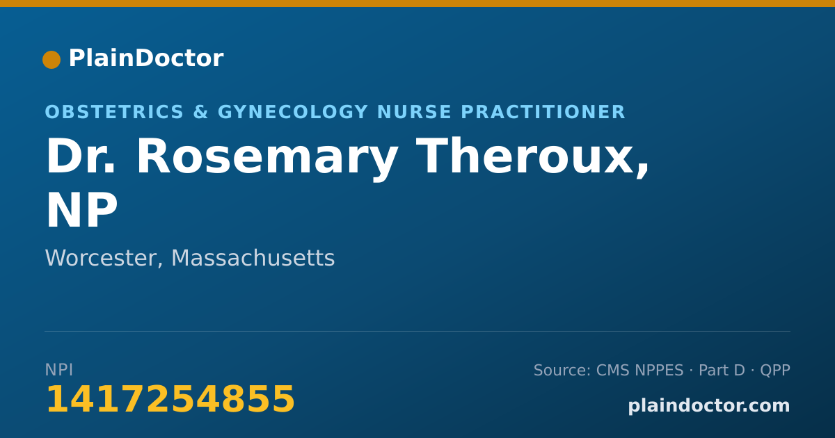 Shareable card for Rosemary Theroux, NP - Obstetrics & Gynecology Nurse Practitioner, Worcester, MA