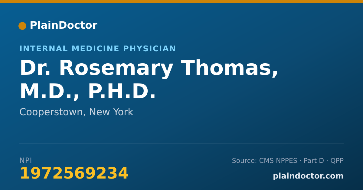 Shareable card for Rosemary Thomas, M.D., P.H.D. - Internal Medicine Physician, Cooperstown, NY