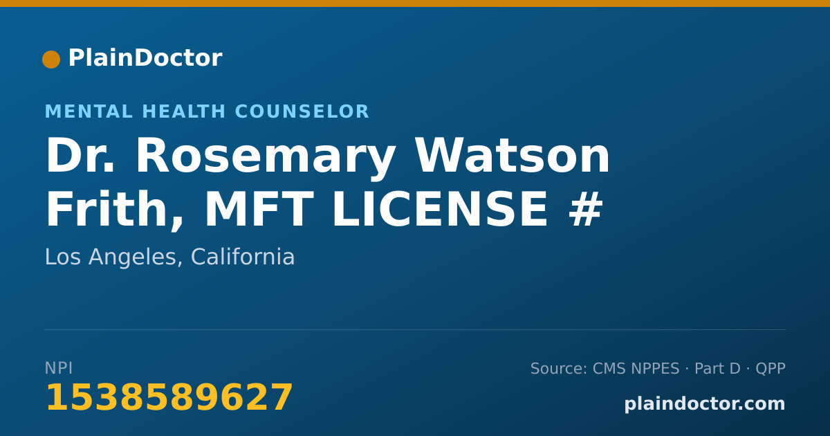 Shareable card for Rosemary Watson Frith, MFT LICENSE # 39371 - Mental Health Counselor, Los Angeles, CA