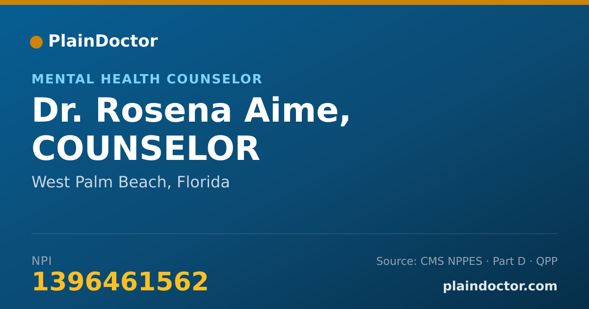 Shareable card for Rosena Aime, COUNSELOR - Mental Health Counselor, West Palm Beach, FL
