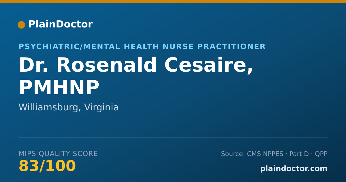 Shareable card for Rosenald Cesaire, PMHNP - Psychiatric/Mental Health Nurse Practitioner, Williamsburg, VA