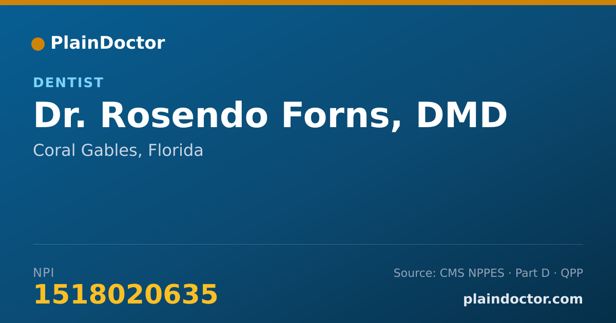 Shareable card for Rosendo Forns, DMD - Dentist, Coral Gables, FL