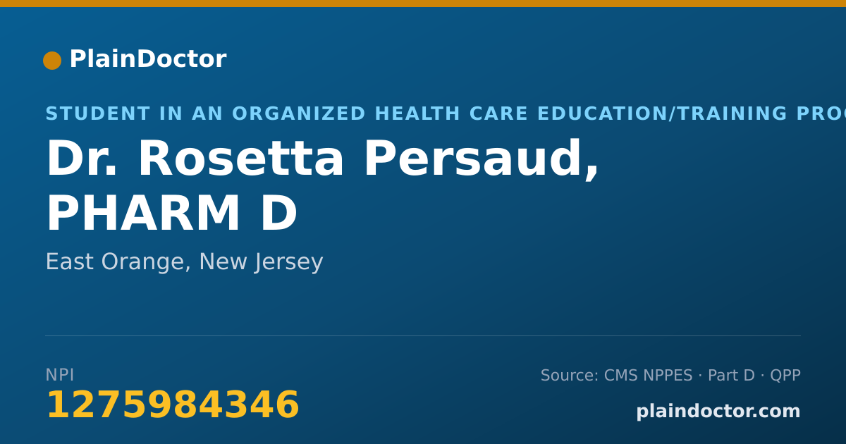 Shareable card for Rosetta Persaud, PHARM D - Student in an Organized Health Care Education/Training Program, East Orange, NJ