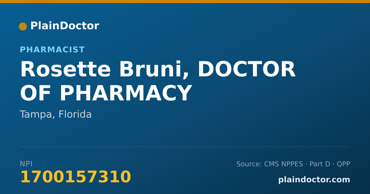 Shareable card for Rosette Bruni, DOCTOR OF PHARMACY - Pharmacist, Tampa, FL
