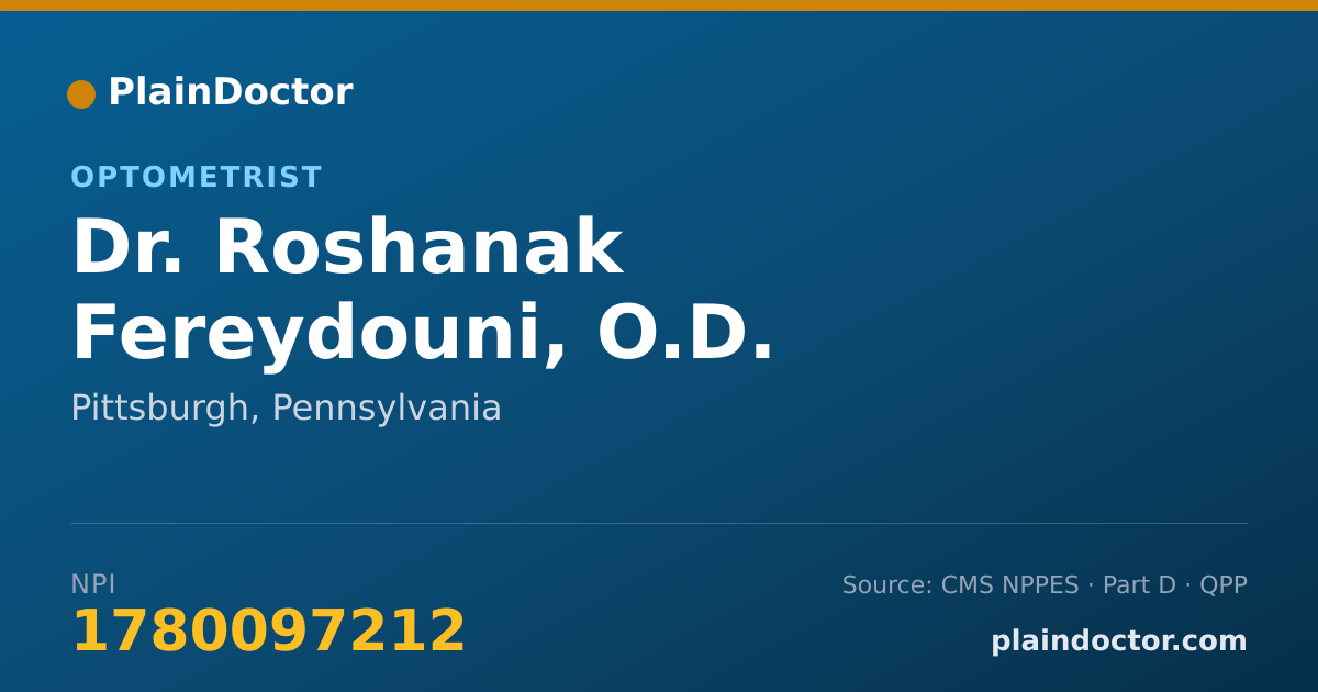 Shareable card for Roshanak Fereydouni, O.D. - Optometrist, Pittsburgh, PA