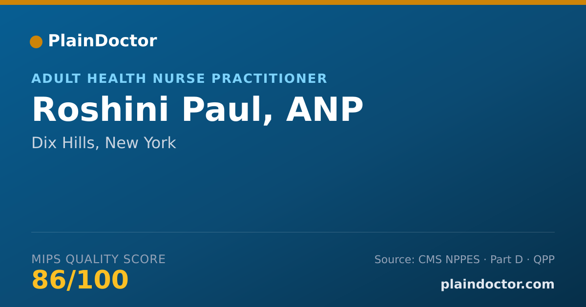 Shareable card for Roshini Paul, ANP - Adult Health Nurse Practitioner, Dix Hills, NY