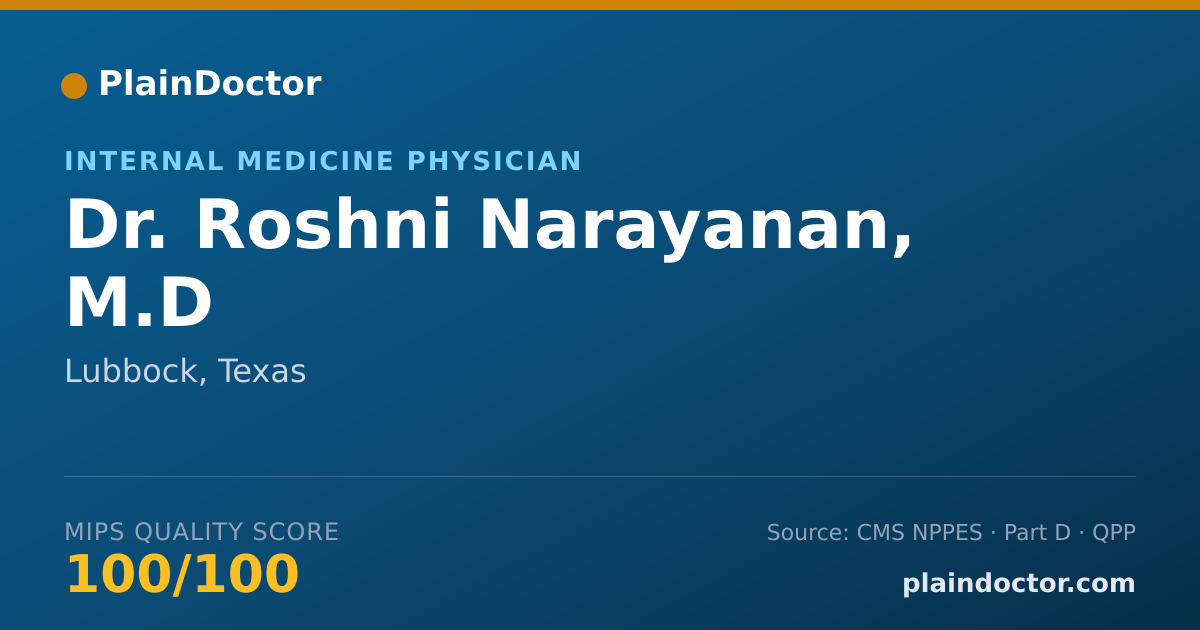 Shareable card for Roshni Narayanan, M.D - Internal Medicine Physician, Lubbock, TX