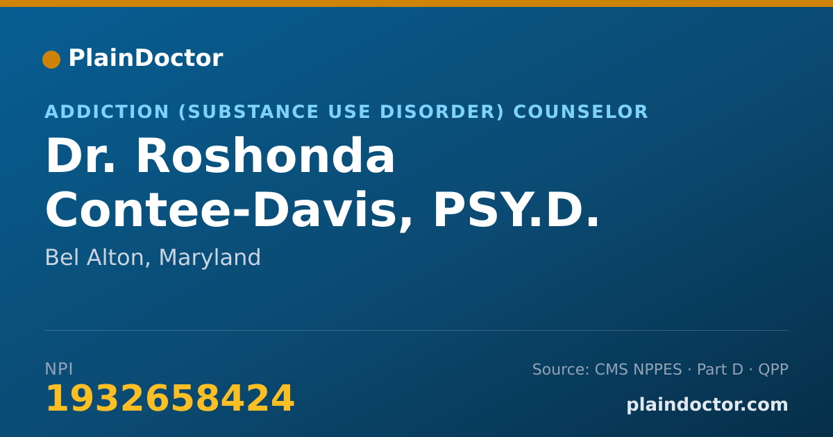 Shareable card for Roshonda Contee-Davis, PSY.D. - Addiction (Substance Use Disorder) Counselor, Bel Alton, MD