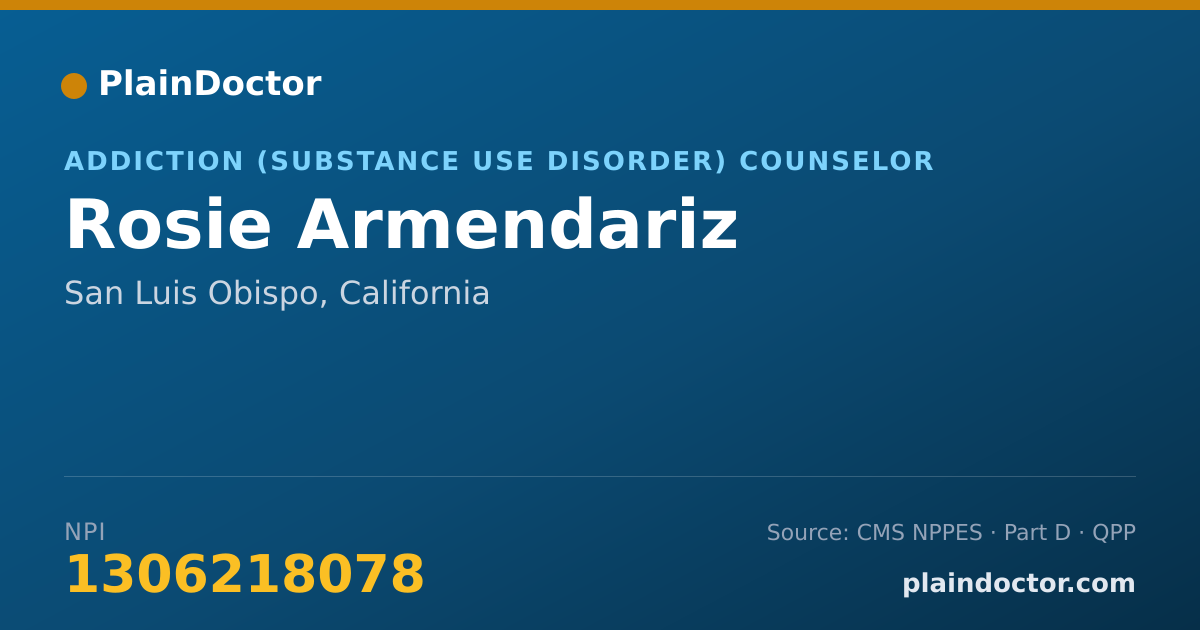 Shareable card for Rosie Armendariz - Addiction (Substance Use Disorder) Counselor, San Luis Obispo, CA