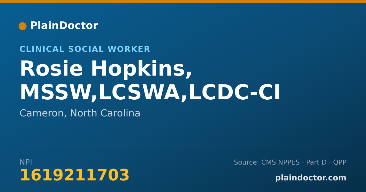 Shareable card for Rosie Hopkins, MSSW,LCSWA,LCDC-CI - Clinical Social Worker, Cameron, NC