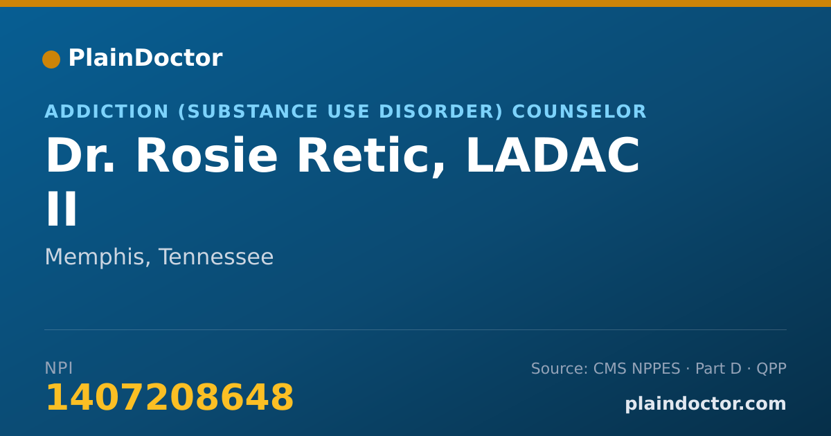Shareable card for Rosie Retic, LADAC II - Addiction (Substance Use Disorder) Counselor, Memphis, TN