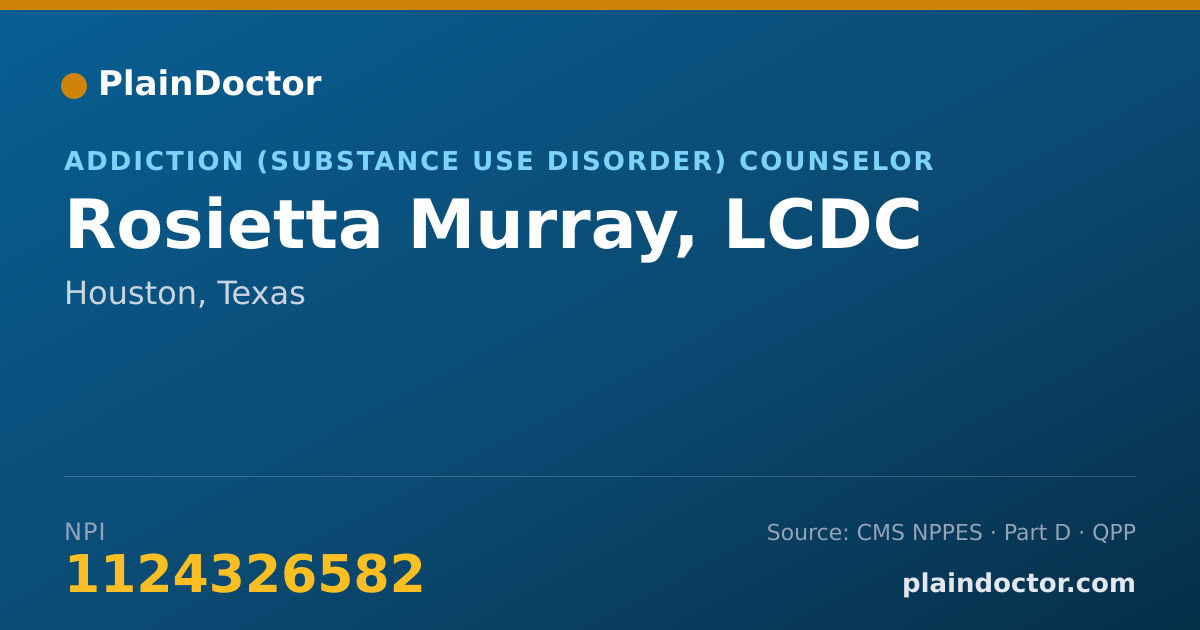 Shareable card for Rosietta Murray, LCDC - Addiction (Substance Use Disorder) Counselor, Houston, TX