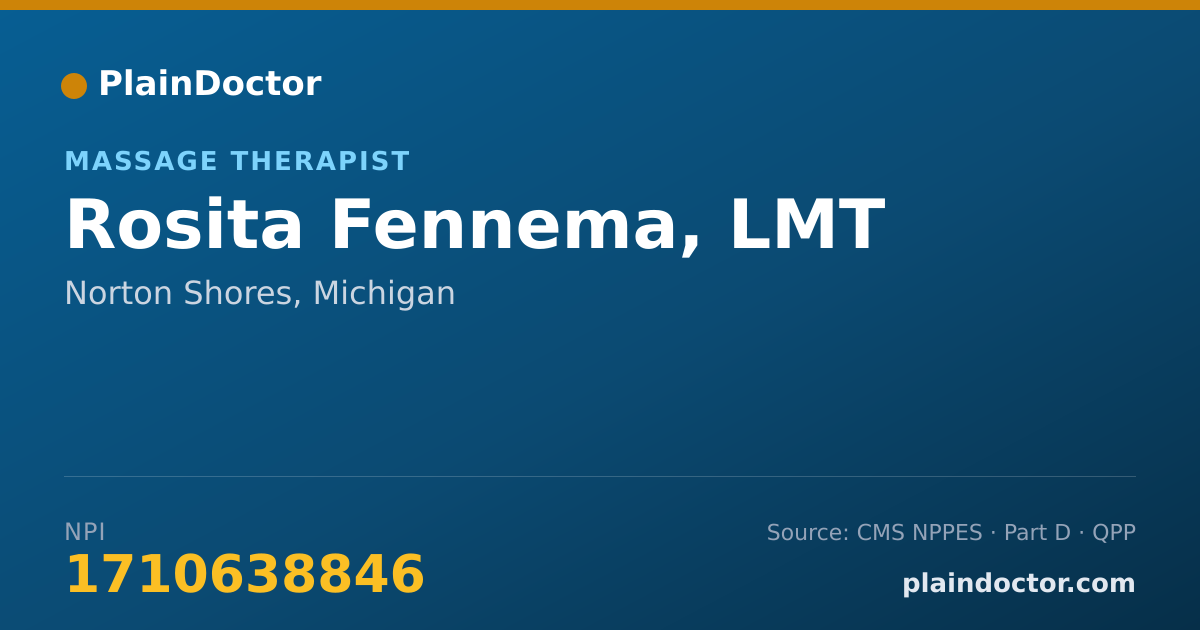 Shareable card for Rosita Fennema, LMT - Massage Therapist, Norton Shores, MI