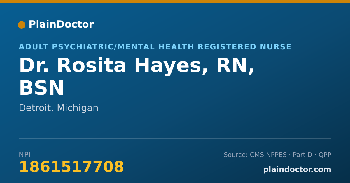 Shareable card for Rosita Hayes, RN, BSN - Adult Psychiatric/Mental Health Registered Nurse, Detroit, MI