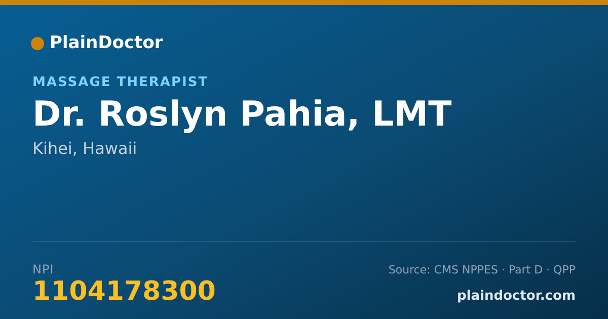 Shareable card for Roslyn Pahia, LMT - Massage Therapist, Kihei, HI