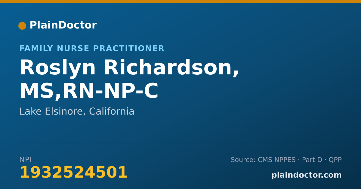 Shareable card for Roslyn Richardson, MS,RN-NP-C - Family Nurse Practitioner, Lake Elsinore, CA