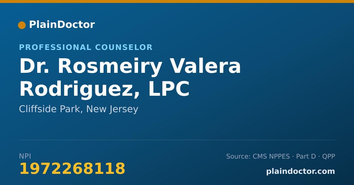 Shareable card for Rosmeiry Valera Rodriguez, LPC - Professional Counselor, Cliffside Park, NJ