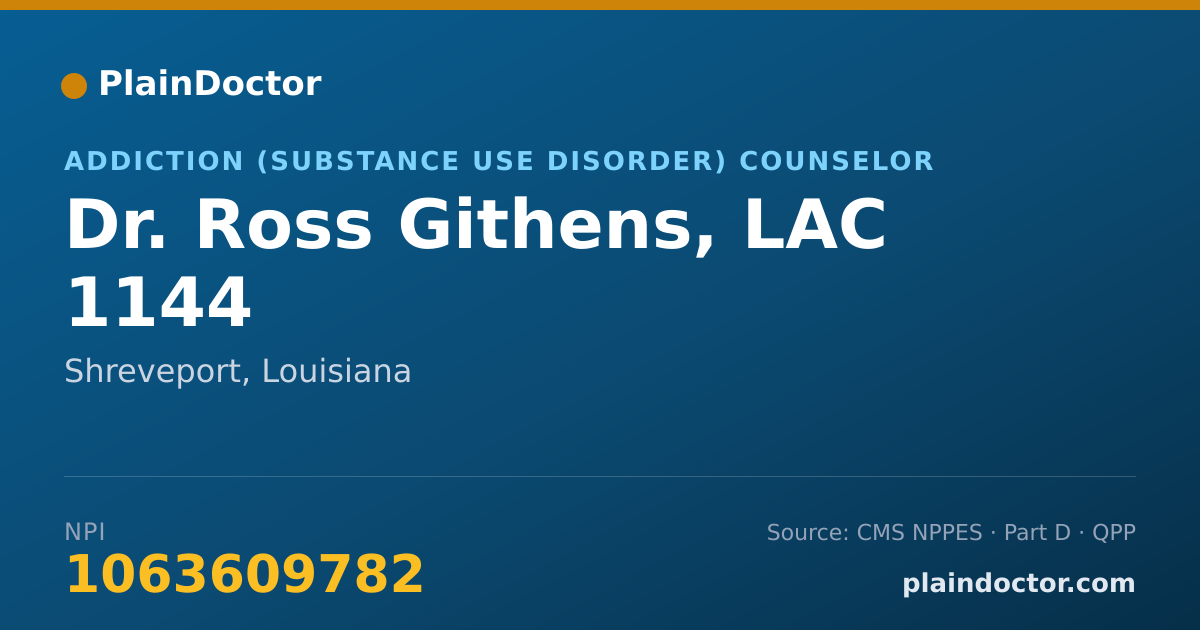 Shareable card for Ross Githens, LAC 1144 - Addiction (Substance Use Disorder) Counselor, Shreveport, LA