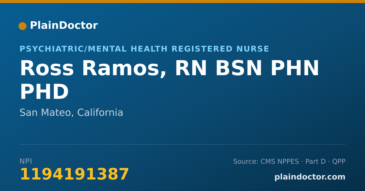 Shareable card for Ross Ramos, RN BSN PHN PHD - Psychiatric/Mental Health Registered Nurse, San Mateo, CA