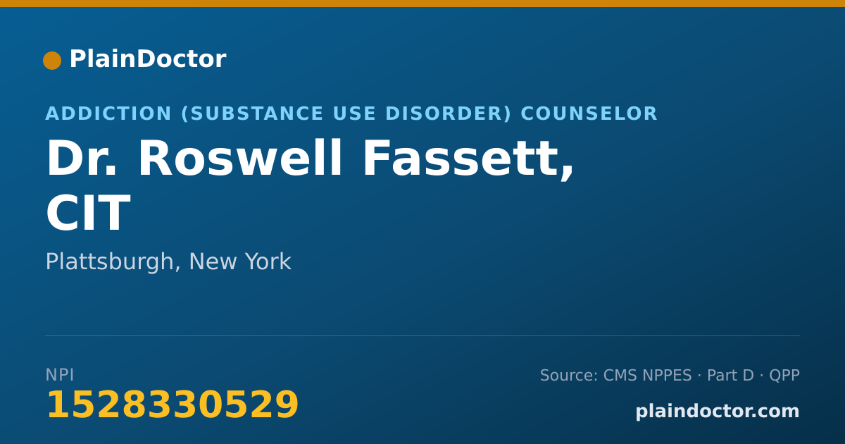Shareable card for Roswell Fassett, CIT - Addiction (Substance Use Disorder) Counselor, Plattsburgh, NY