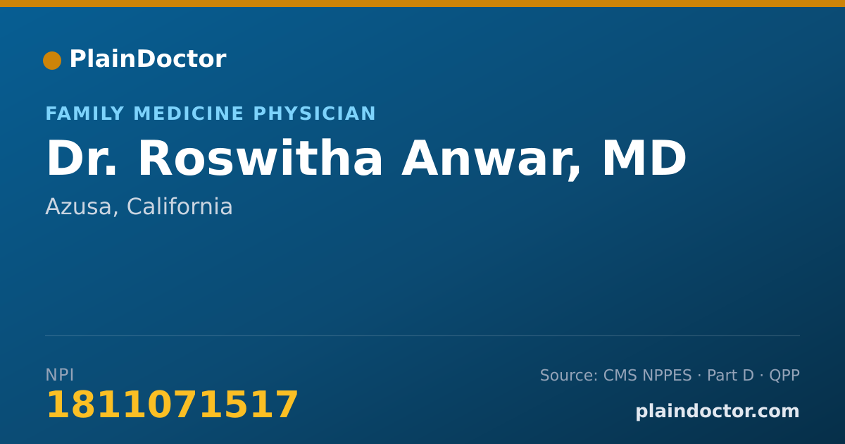 Shareable card for Roswitha Anwar, MD - Family Medicine Physician, Azusa, CA