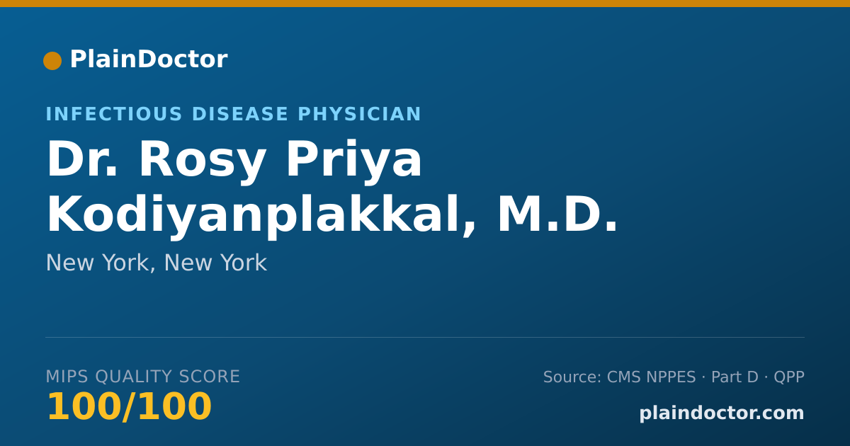 Shareable card for Rosy Priya Kodiyanplakkal, M.D. - Infectious Disease Physician, New York, NY