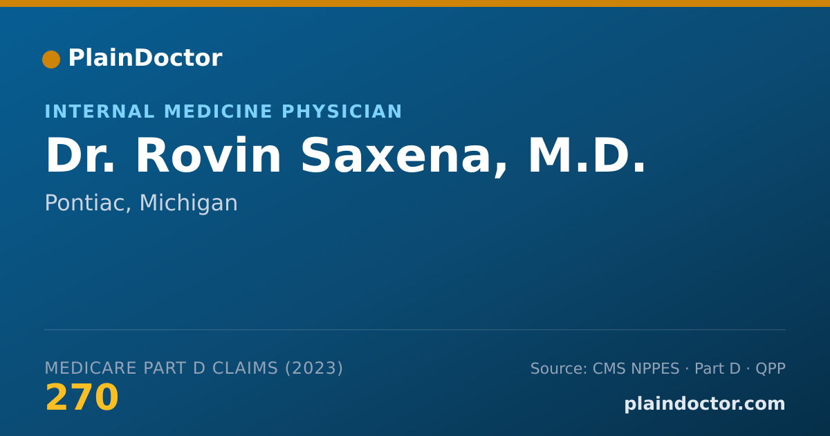 Shareable card for Rovin Saxena, M.D. - Internal Medicine Physician, Pontiac, MI