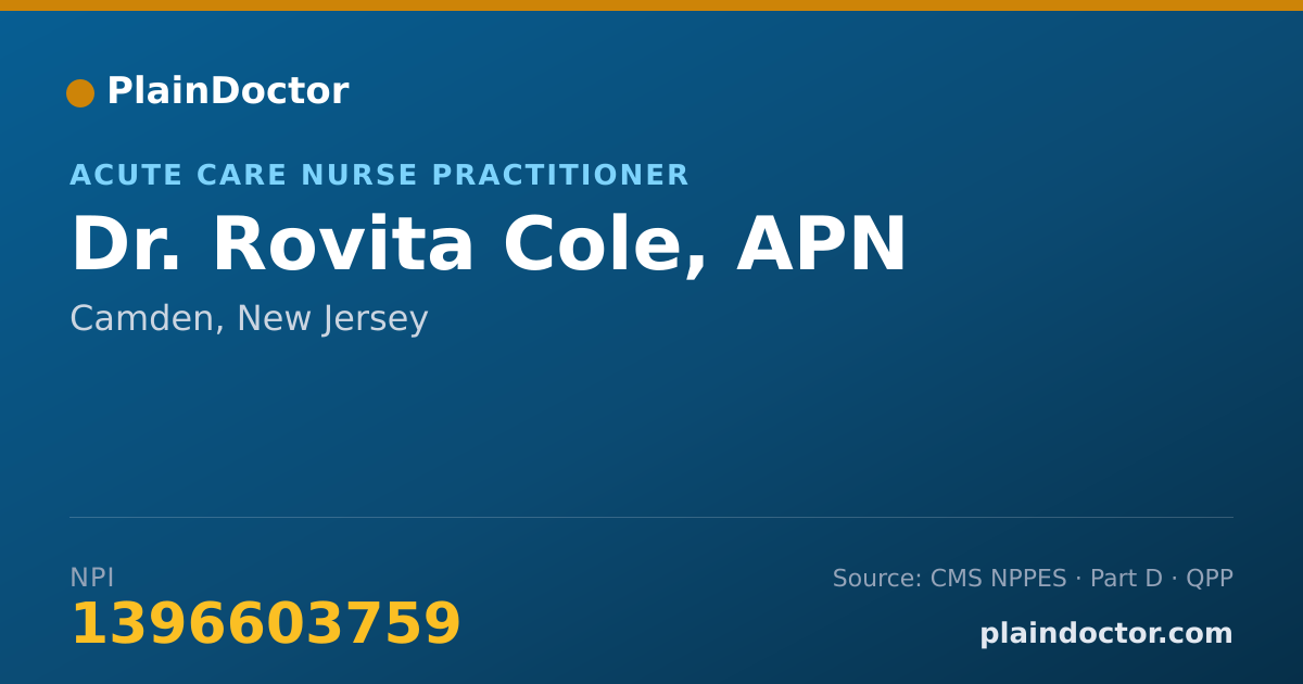 Shareable card for Rovita Cole, APN - Acute Care Nurse Practitioner, Camden, NJ