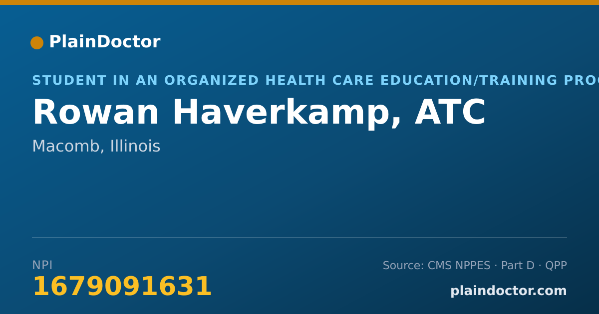 Shareable card for Rowan Haverkamp, ATC - Student in an Organized Health Care Education/Training Program, Macomb, IL