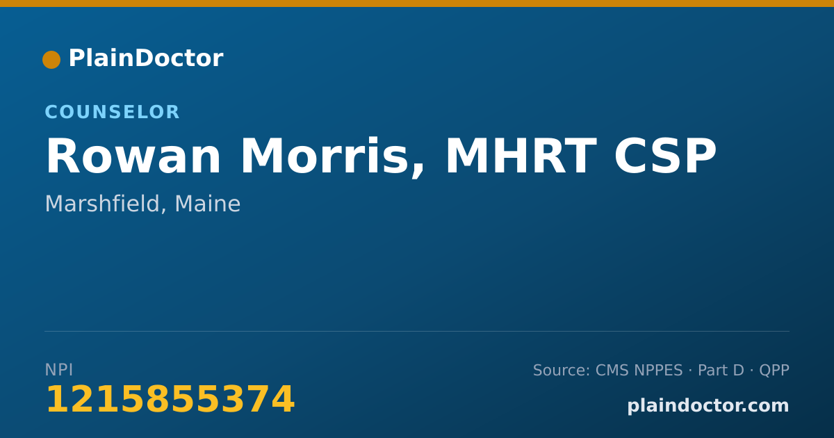 Shareable card for Rowan Morris, MHRT CSP - Counselor, Marshfield, ME