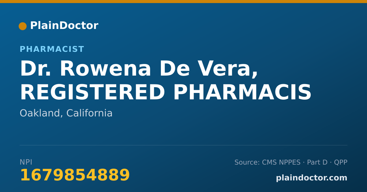 Shareable card for Rowena De Vera, REGISTERED PHARMACIS - Pharmacist, Oakland, CA
