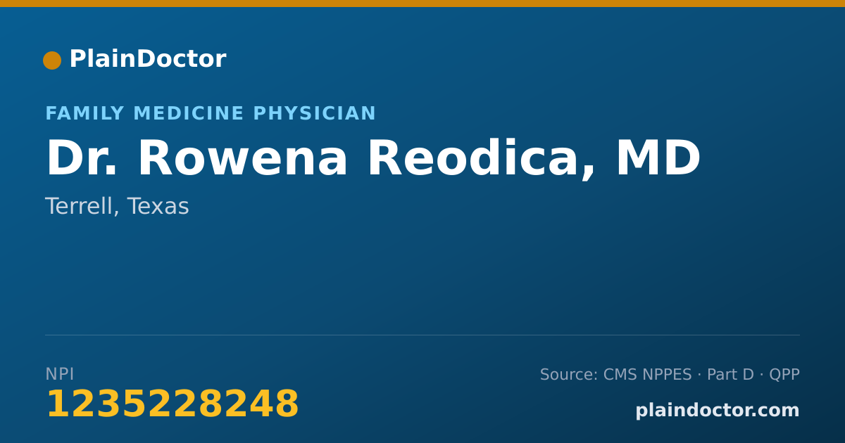 Shareable card for Rowena Reodica, MD - Family Medicine Physician, Terrell, TX