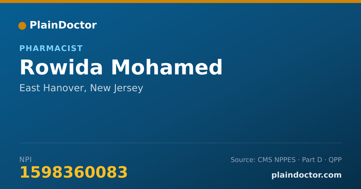 Shareable card for Rowida Mohamed - Pharmacist, East Hanover, NJ