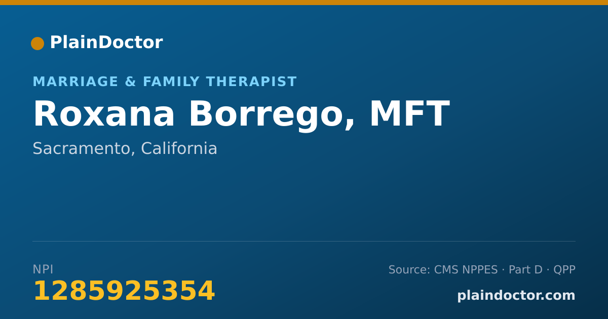 Shareable card for Roxana Borrego, MFT - Marriage & Family Therapist, Sacramento, CA