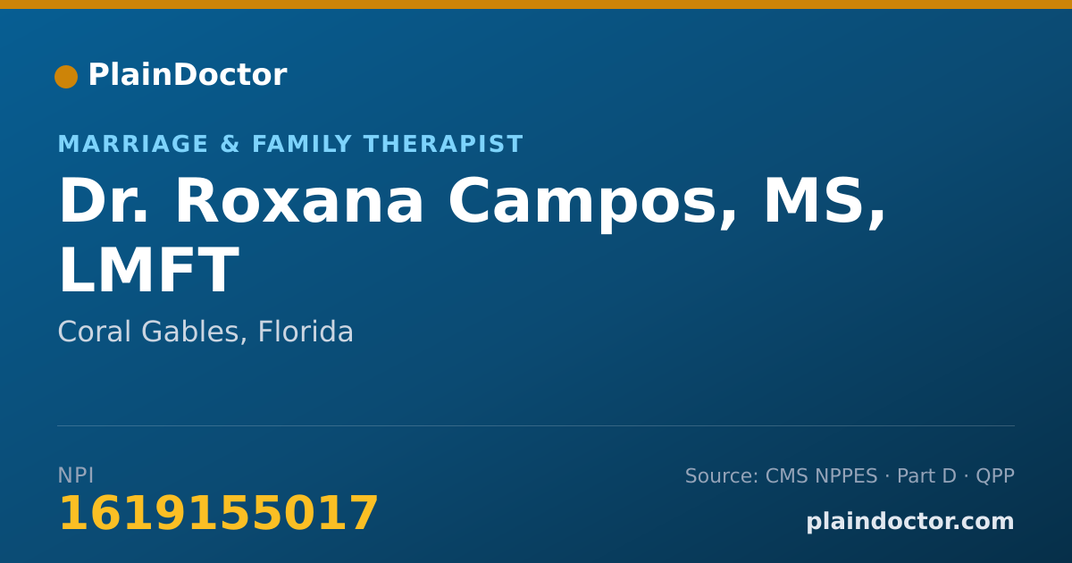 Shareable card for Roxana Campos, MS, LMFT - Marriage & Family Therapist, Coral Gables, FL