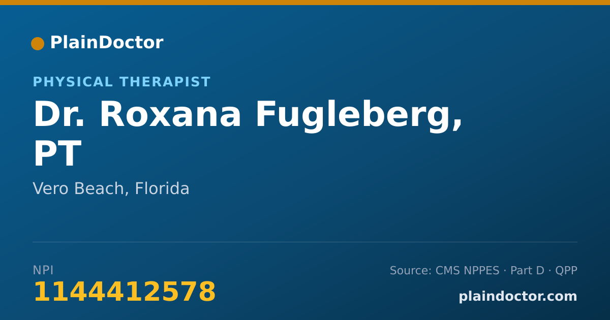 Shareable card for Roxana Fugleberg, PT - Physical Therapist, Vero Beach, FL