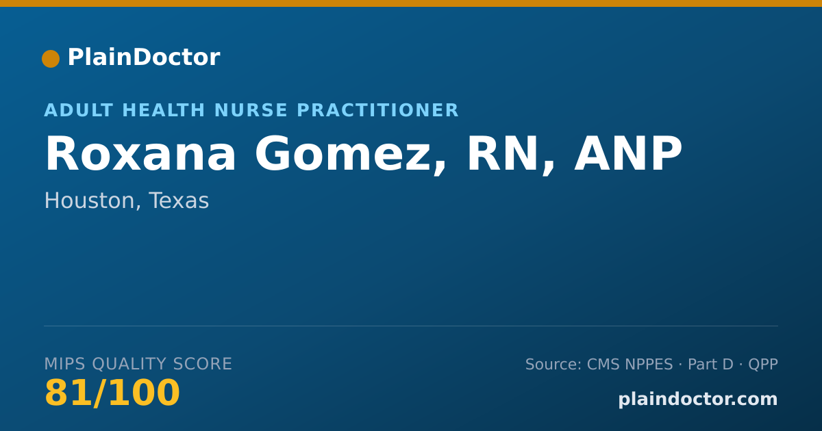 Shareable card for Roxana Gomez, RN, ANP - Adult Health Nurse Practitioner, Houston, TX