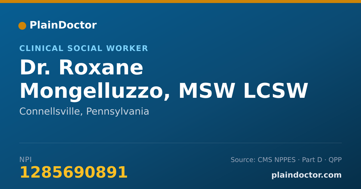 Shareable card for Roxane Mongelluzzo, MSW LCSW - Clinical Social Worker, Connellsville, PA