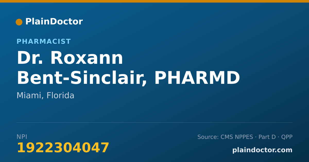 Shareable card for Roxann Bent-Sinclair, PHARMD - Pharmacist, Miami, FL