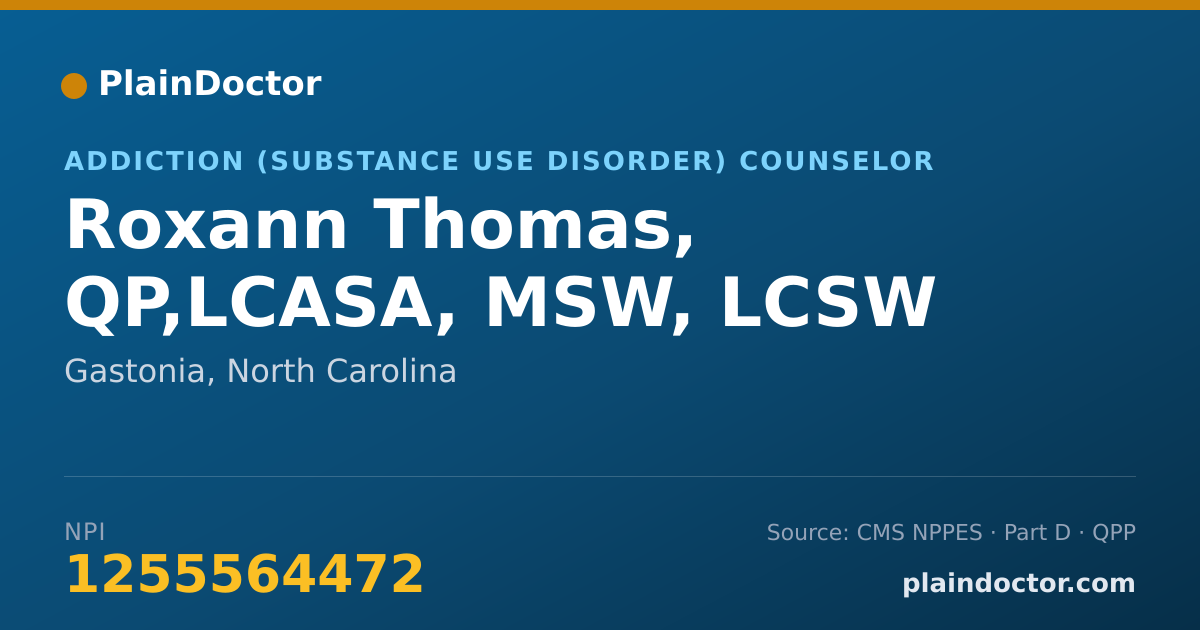 Shareable card for Roxann Thomas, QP,LCASA, MSW, LCSW - Addiction (Substance Use Disorder) Counselor, Gastonia, NC