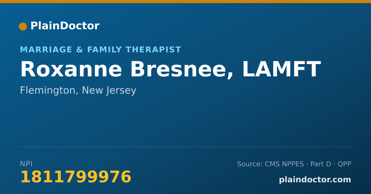 Shareable card for Roxanne Bresnee, LAMFT - Marriage & Family Therapist, Flemington, NJ