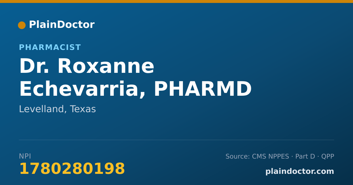 Shareable card for Roxanne Echevarria, PHARMD - Pharmacist, Levelland, TX