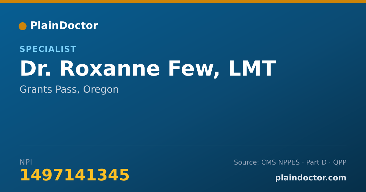 Shareable card for Roxanne Few, LMT - Specialist, Grants Pass, OR